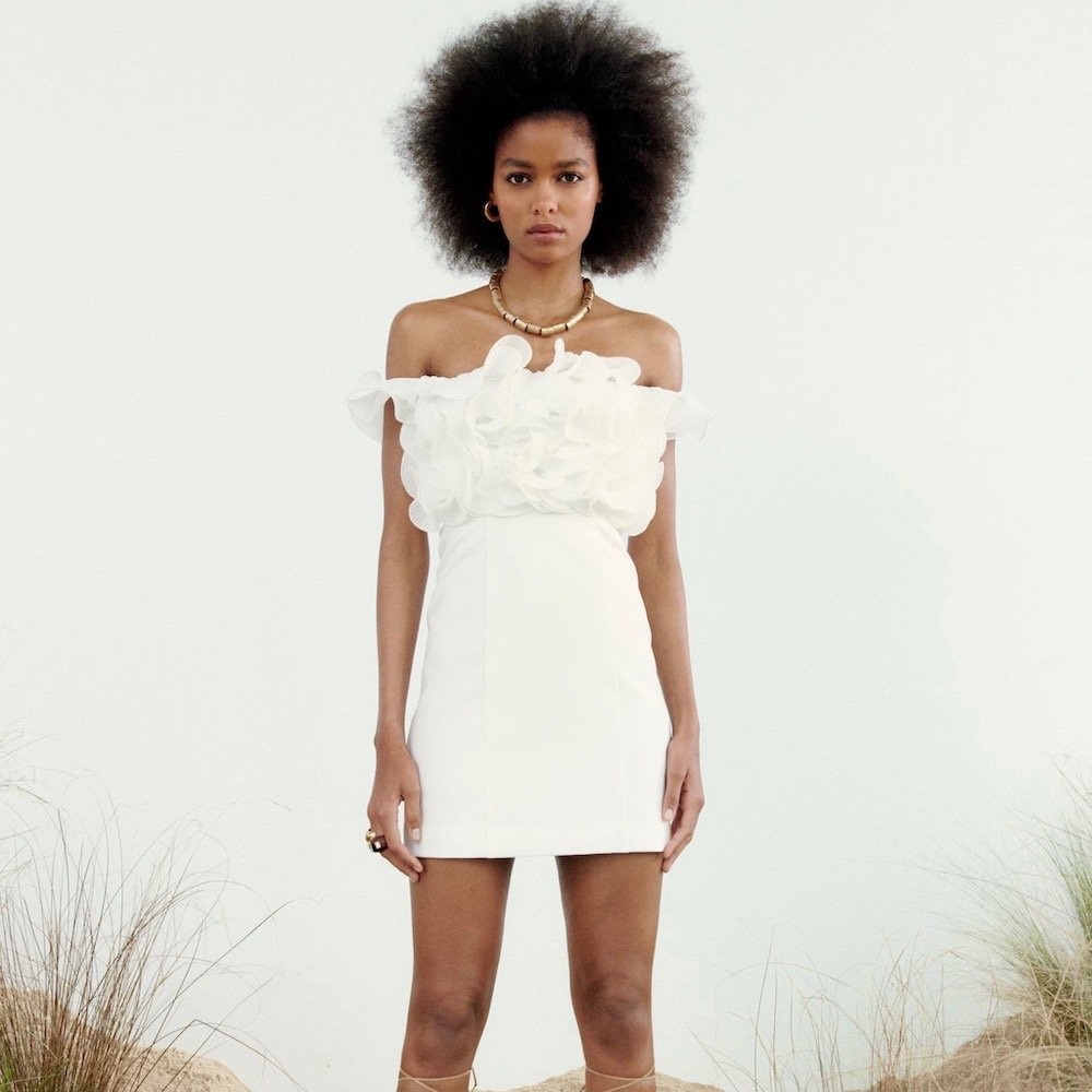 White Pleated Ruffle Mini Dress